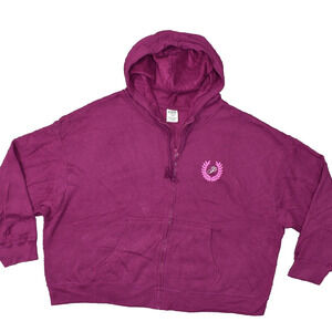 PINK Women's Size 2XL Basic Jacket Purple Cotton Blend Zip Long Sleeve Hooded